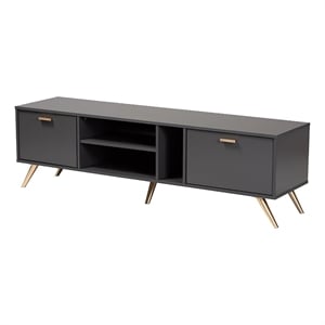 Bowery Hill Engineered Wood Dark Gray/Gold TV Stand Rectangular Cord Management 63&quot Unassembled