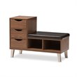 Bowery Hill Mid Century Wood Modern Storage Shoe Storage Bench in Walnut Brown