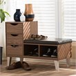 Bowery Hill Mid Century Wood Modern Storage Shoe Storage Bench in Walnut Brown