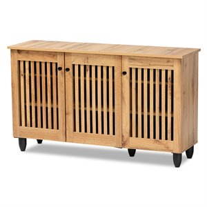 Bowery Hill Oak Brown Finished Wood 3-Door Shoe Cabinet