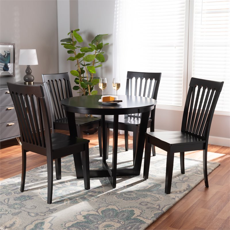 Bowery Hill Dark Brown Finished Wood 5-Piece Dining Set