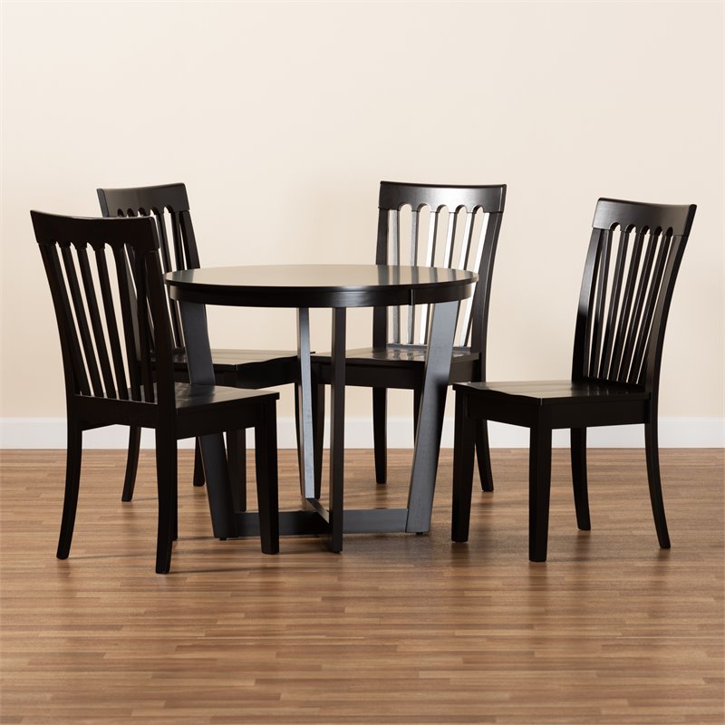 Bowery Hill Dark Brown Finished Wood 5-Piece Dining Set