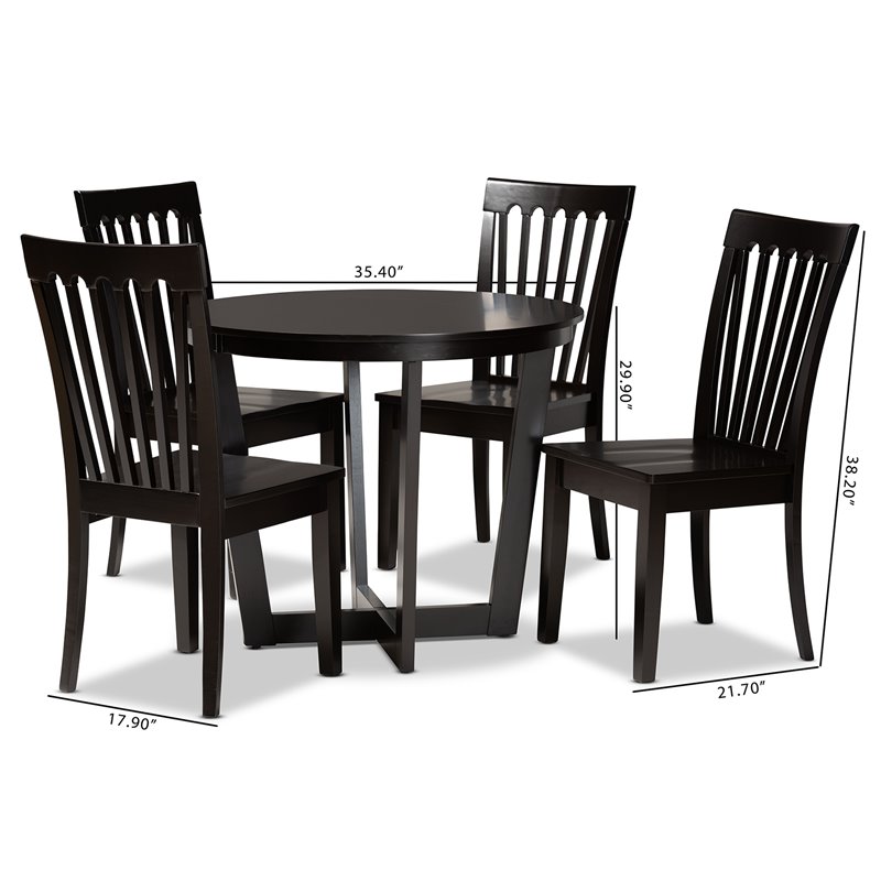 Bowery Hill Dark Brown Finished Wood 5-Piece Dining Set