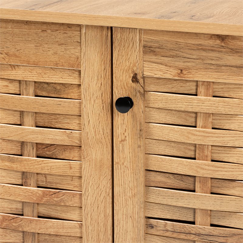 Bowery Hill Oak Brown Finished Wood 3-Door Shoe Cabinet
