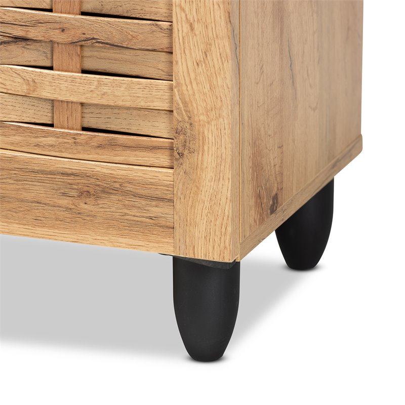 Bowery Hill Oak Brown Finished Wood 3-Door Shoe Cabinet