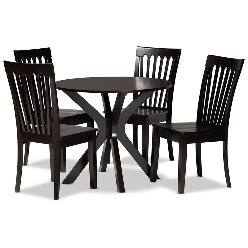Bowery Hill Dark Brown Finished Wood 5-Piece Dining Set