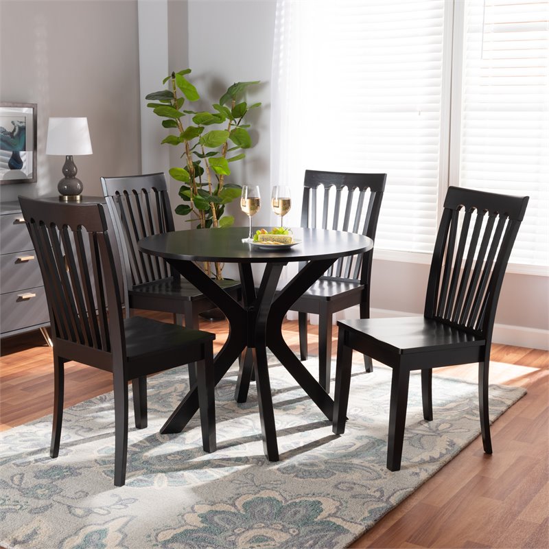 Bowery Hill Dark Brown Finished Wood 5-Piece Dining Set