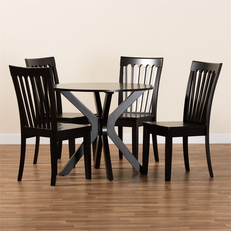 Bowery Hill Dark Brown Finished Wood 5-Piece Dining Set