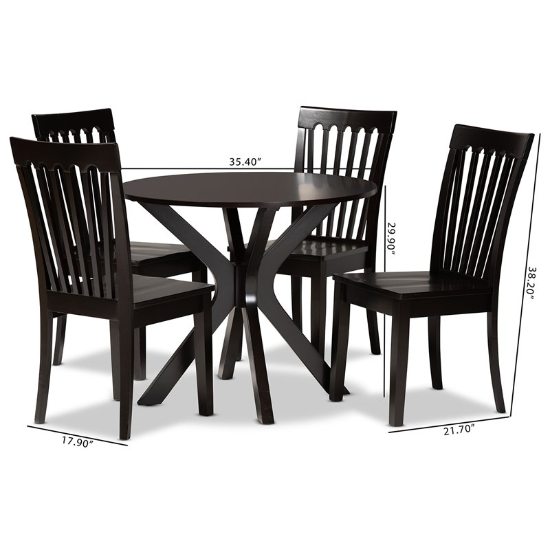 Bowery Hill Dark Brown Finished Wood 5-Piece Dining Set