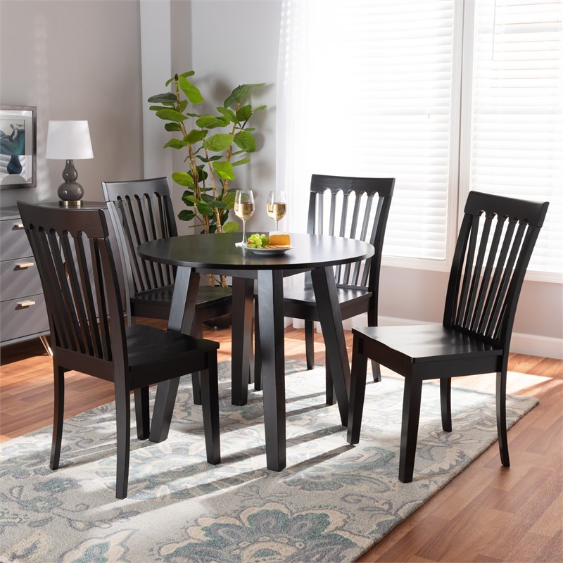 Bowery Hill Dark Brown Finished Wood 5-Piece Dining Set