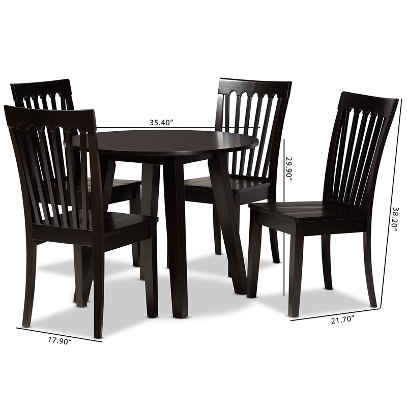 Bowery Hill Dark Brown Finished Wood 5-Piece Dining Set