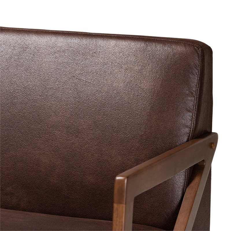 Bowery Hill Faux Leather Walnut Brown Sofa Rectangular Upholstered 68.5