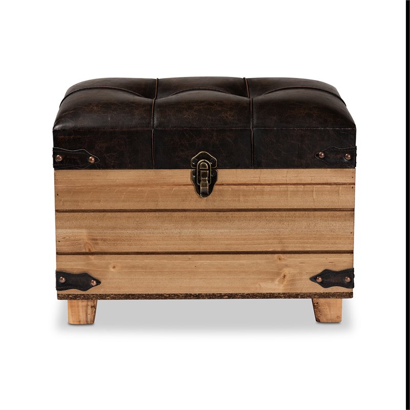 Bowery Hill Rustic Dark Brown Finished Wood Storage Ottoman