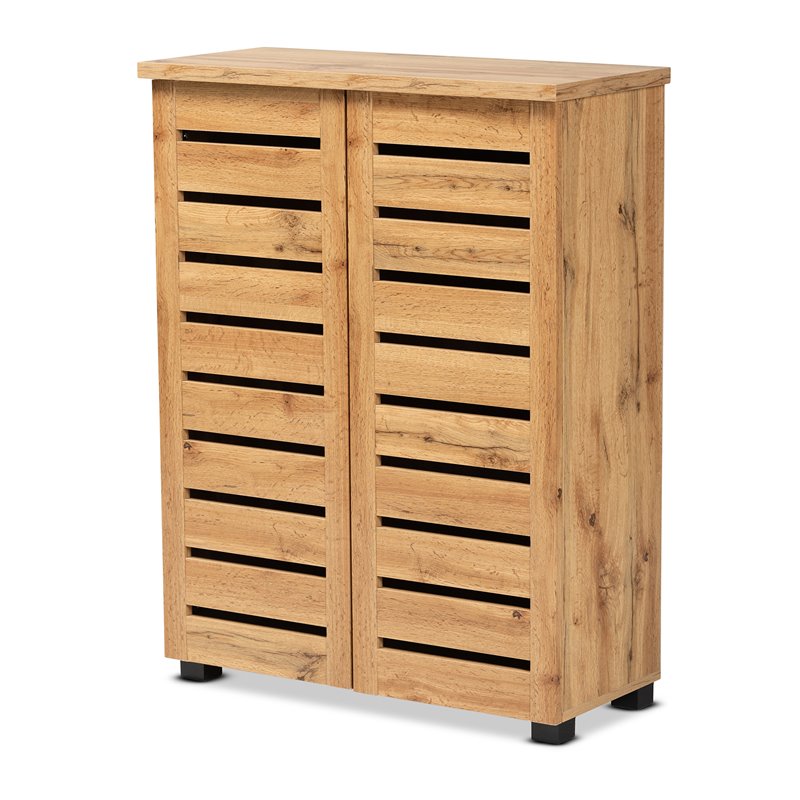 Bowery Hill Engineered Oak Brown Shoe Storage Cabinet 2-Door Slatted Ventilation 38.34