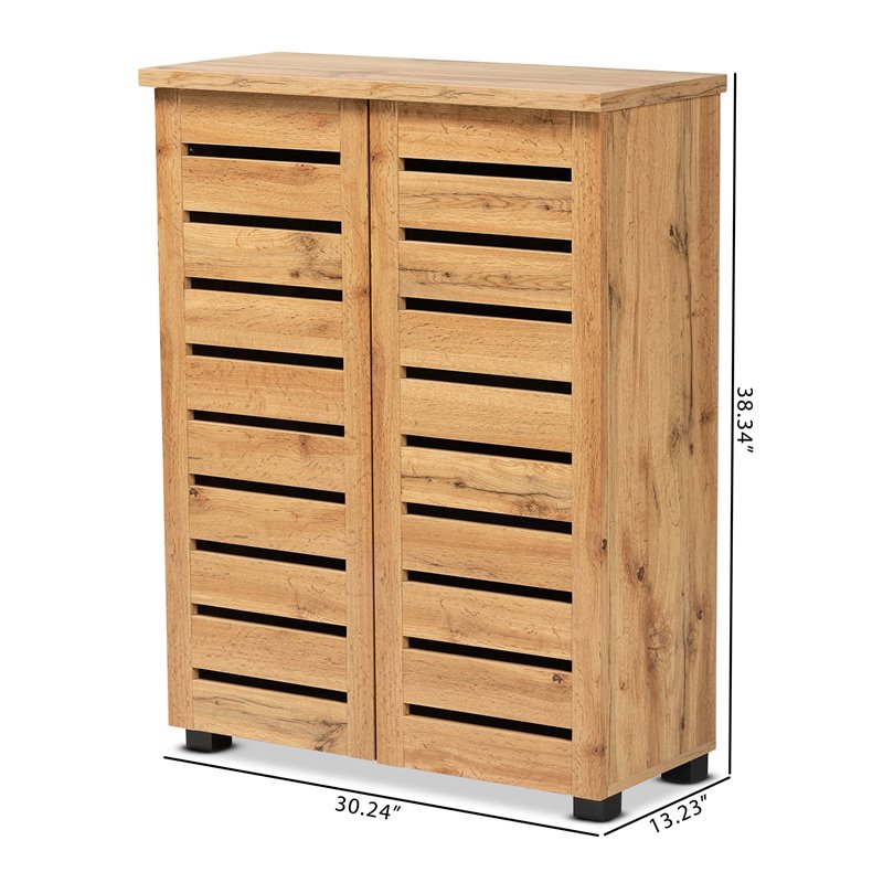 Bowery Hill Engineered Oak Brown Shoe Storage Cabinet 2-Door Slatted Ventilation 38.34