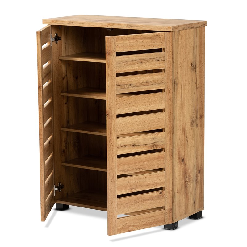 Bowery Hill Engineered Oak Brown Shoe Storage Cabinet 2-Door Slatted Ventilation 38.34