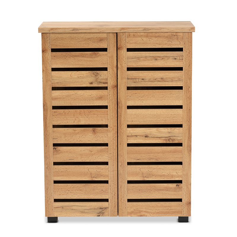 Bowery Hill Engineered Oak Brown Shoe Storage Cabinet 2-Door Slatted Ventilation 38.34