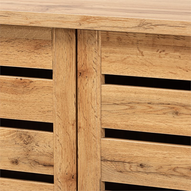 Bowery Hill Engineered Oak Brown Shoe Storage Cabinet 2-Door Slatted Ventilation 38.34