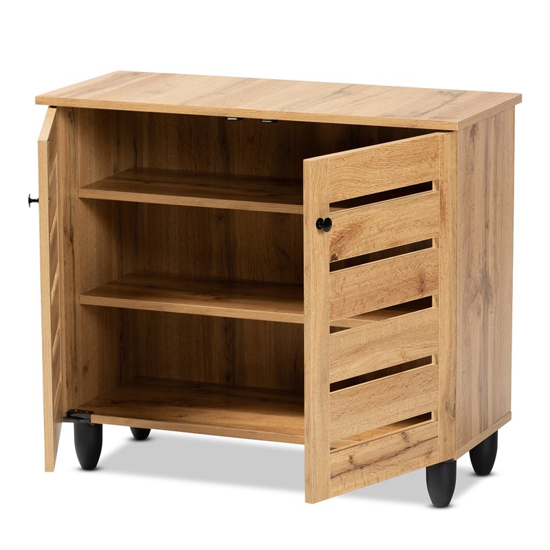Bowery Hill Oak Brown Finished Wood 2-Door Shoe Storage Cabinet