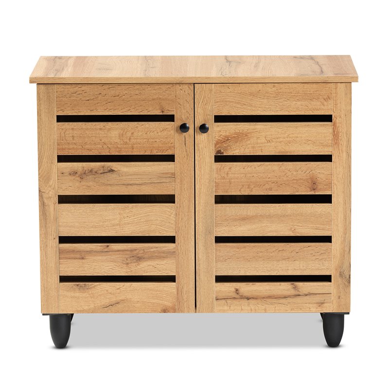 Bowery Hill Oak Brown Finished Wood 2-Door Shoe Storage Cabinet
