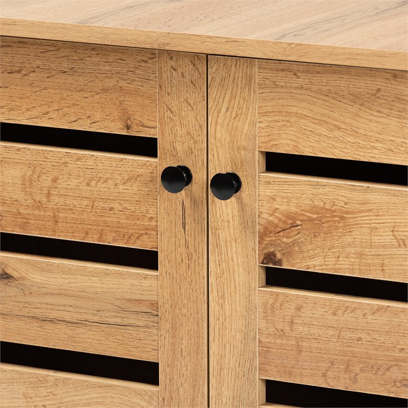 Bowery Hill Oak Brown Finished Wood 2-Door Shoe Storage Cabinet