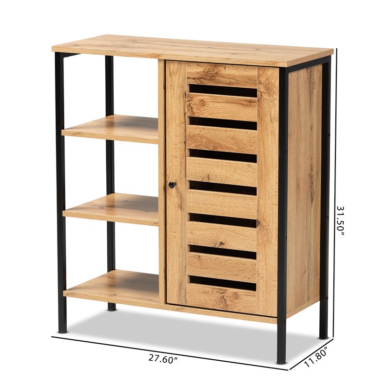 Bowery Hill Brown and Black Finished 1-Door Shoe Storage Cabinet