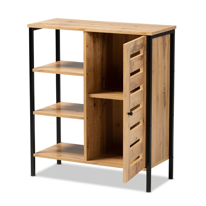 Bowery Hill Brown and Black Finished 1-Door Shoe Storage Cabinet