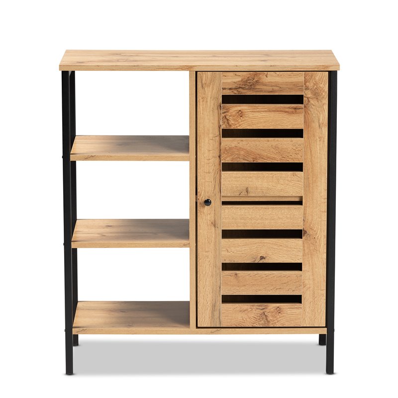 Bowery Hill Brown and Black Finished 1-Door Shoe Storage Cabinet