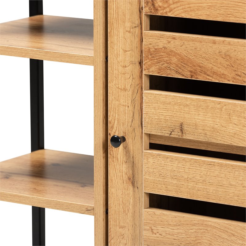 Bowery Hill Brown and Black Finished 1-Door Shoe Storage Cabinet