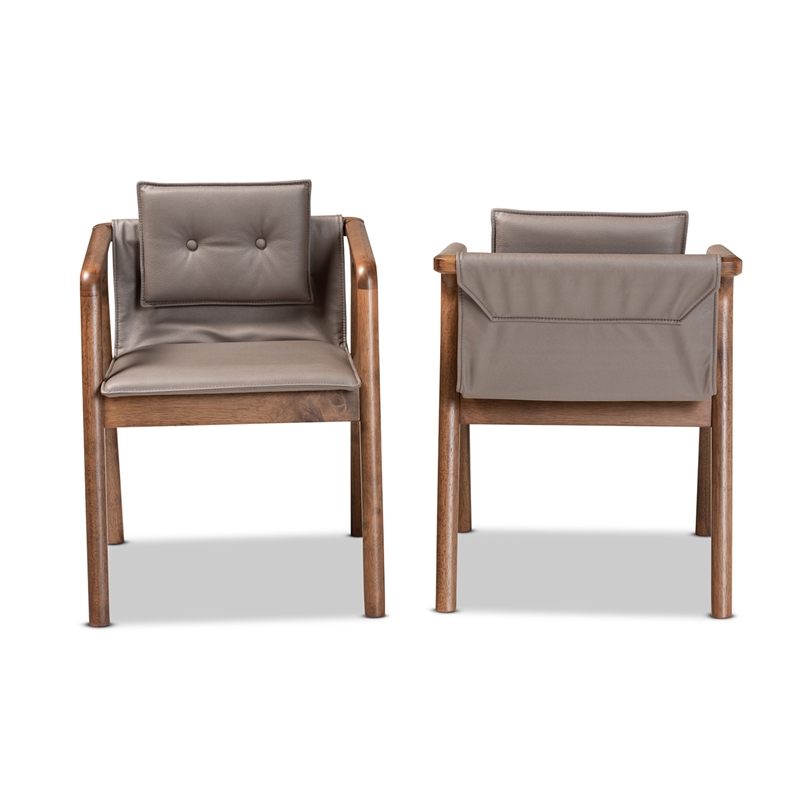 Bowery Hill Grey Leather and Brown Finished Wood Dining Chair Set