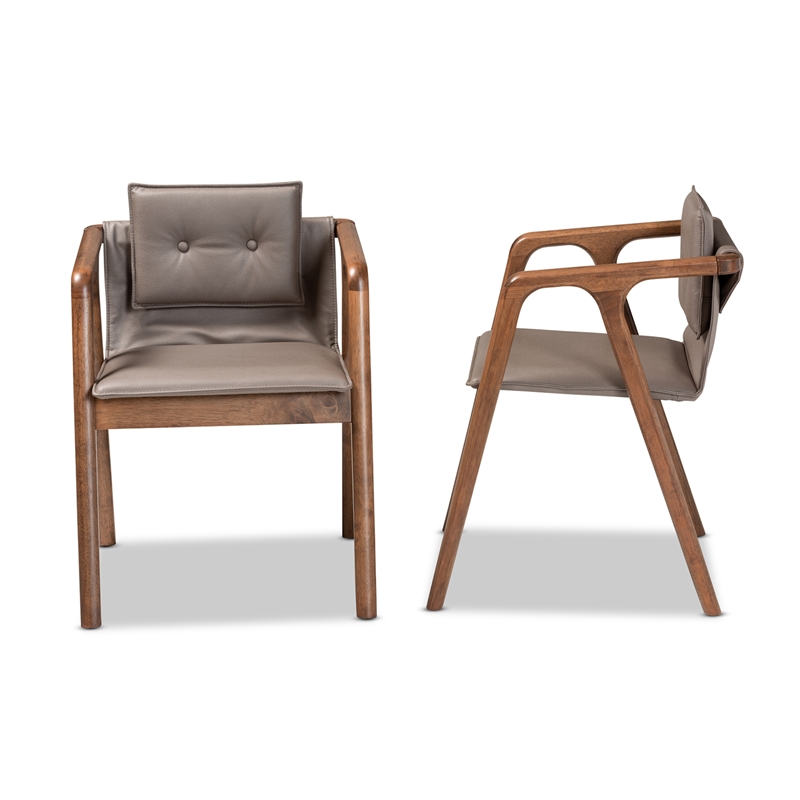 Bowery Hill Grey Leather and Brown Finished Wood Dining Chair Set