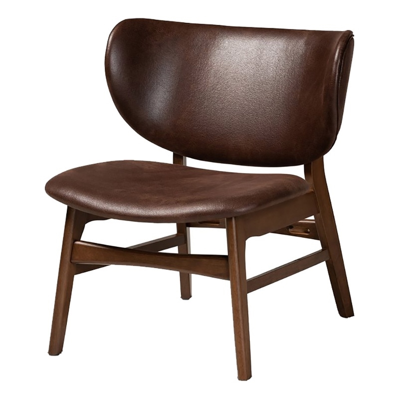 Bowery Hill Faux Leather Walnut Brown Accent Chair Rectangular Mid-Century 28.3