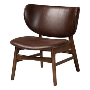 Bowery Hill Faux Leather Walnut Brown Accent Chair Rectangular Mid-Century 28.3&quot Unassembled