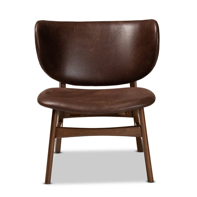 Bowery Hill Faux Leather Walnut Brown Accent Chair Rectangular Mid-Century 28.3