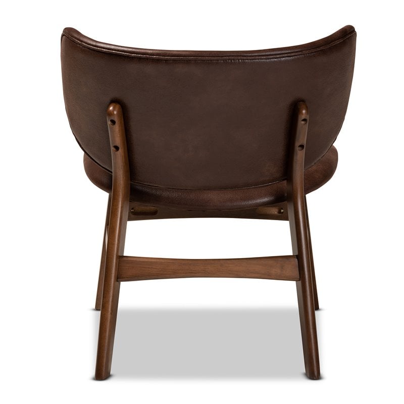 Bowery Hill Faux Leather Walnut Brown Accent Chair Rectangular Mid-Century 28.3