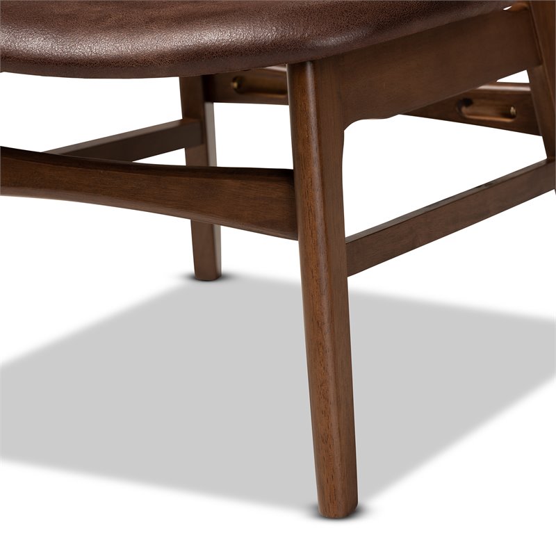 Bowery Hill Faux Leather Walnut Brown Accent Chair Rectangular Mid-Century 28.3