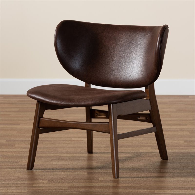 Bowery Hill Faux Leather Walnut Brown Accent Chair Rectangular Mid-Century 28.3