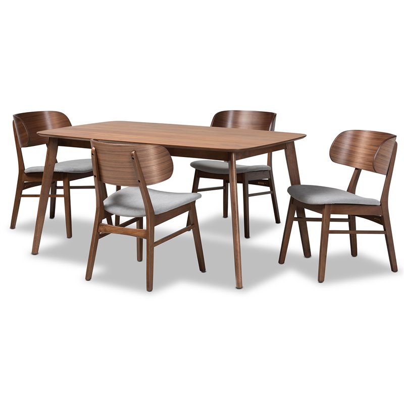 Bowery Hill Mid-Century Grey and Walnut Brown Finished Wood 5-Piece Dining Set