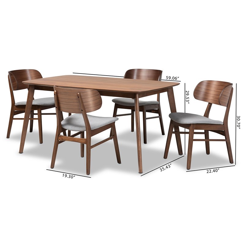 Bowery Hill Mid-Century Grey and Walnut Brown Finished Wood 5-Piece Dining Set