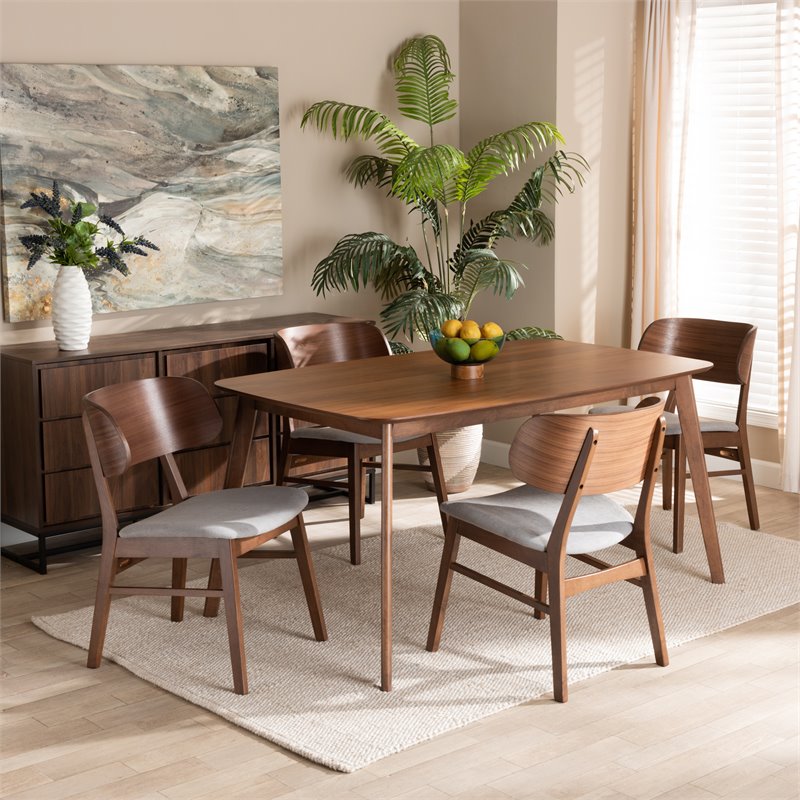 Bowery Hill Mid-Century Grey and Walnut Brown Finished Wood 5-Piece Dining Set