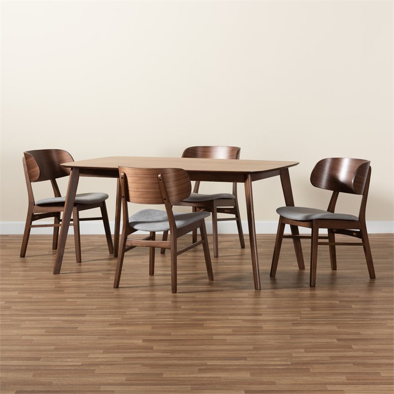 Bowery Hill Mid-Century Grey and Walnut Brown Finished Wood 5-Piece Dining Set
