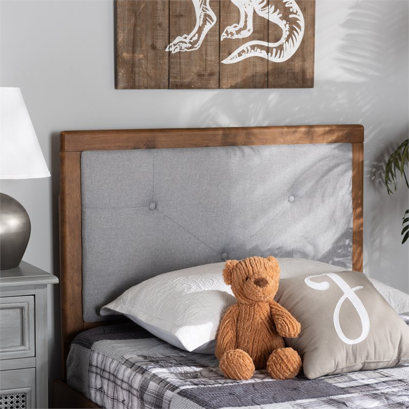 Bowery Hill Transitional Wood Twin Size Headboard in Light Gray/Walnut Brown