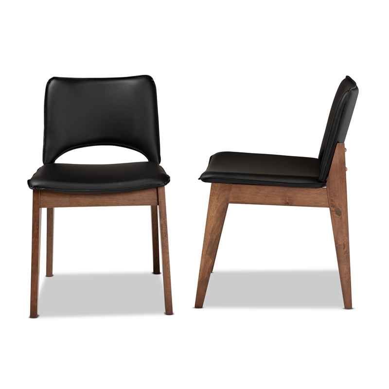 Bowery Hill Black Faux Leather and Brown Finished Dining Chair Set