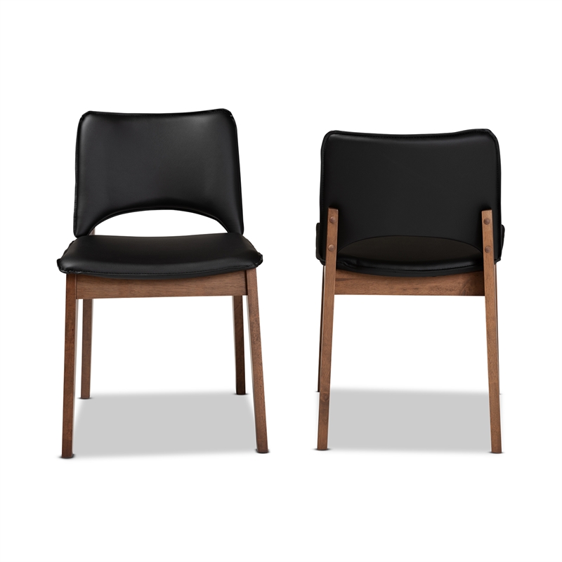 Bowery Hill Black Faux Leather and Brown Finished Dining Chair Set