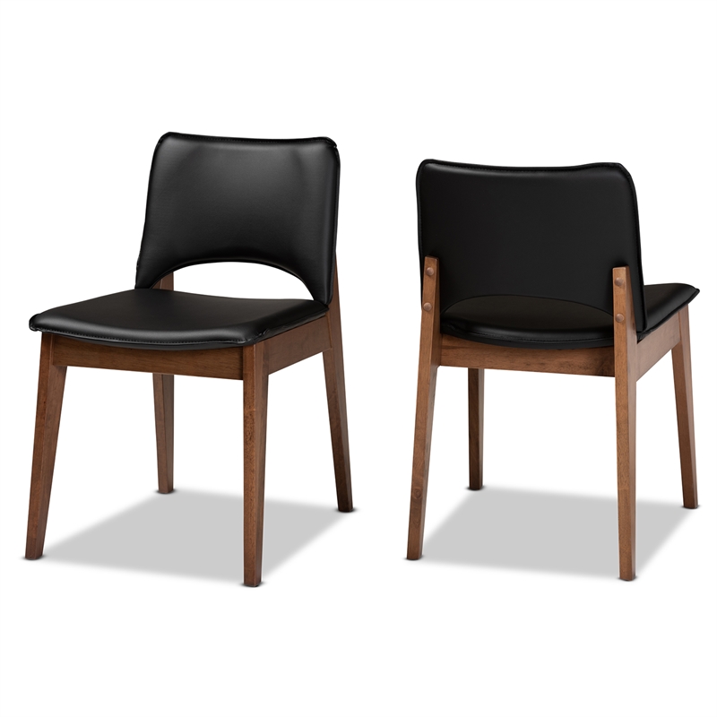 Bowery Hill Black Faux Leather and Brown Finished Dining Chair Set