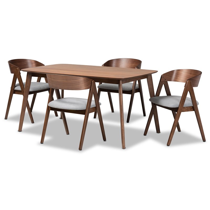 Bowery Hill Mid Century Grey and Walnut Brown Finished Wood 5-Piece Dining Set