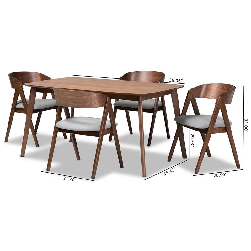Bowery Hill Mid Century Grey and Walnut Brown Finished Wood 5-Piece Dining Set