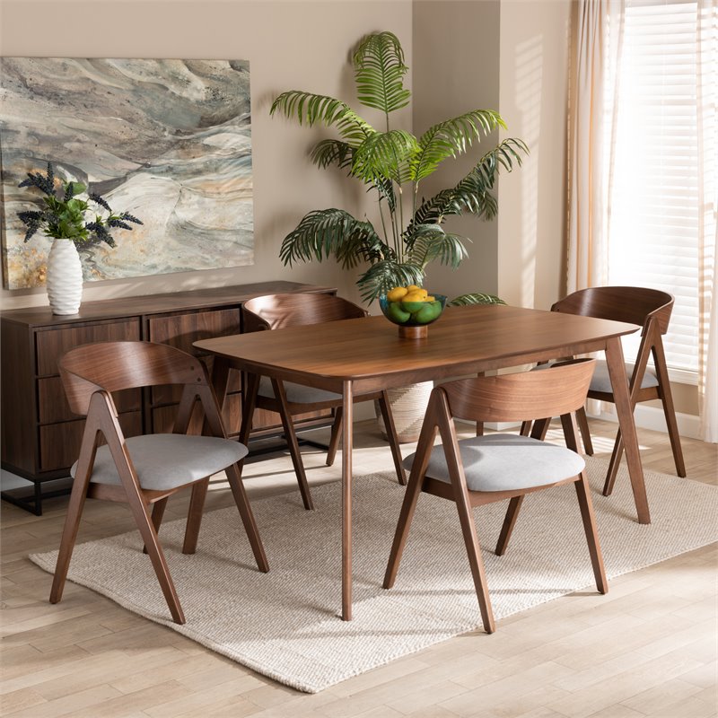 Bowery Hill Mid Century Grey and Walnut Brown Finished Wood 5-Piece Dining Set