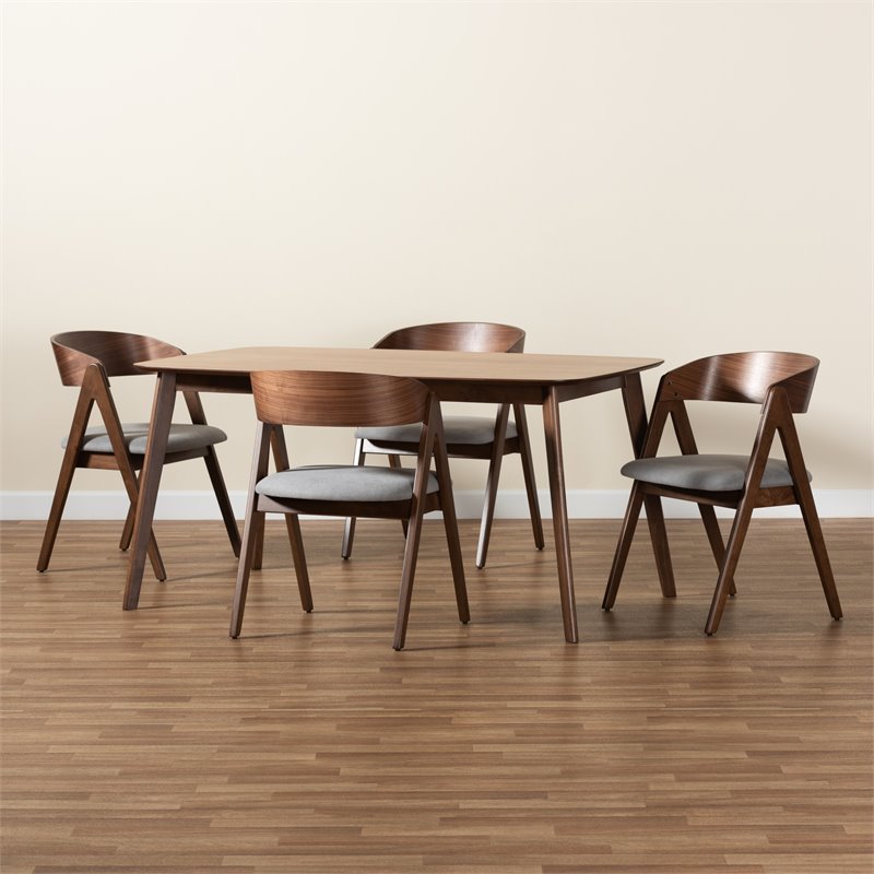 Bowery Hill Mid Century Grey and Walnut Brown Finished Wood 5-Piece Dining Set