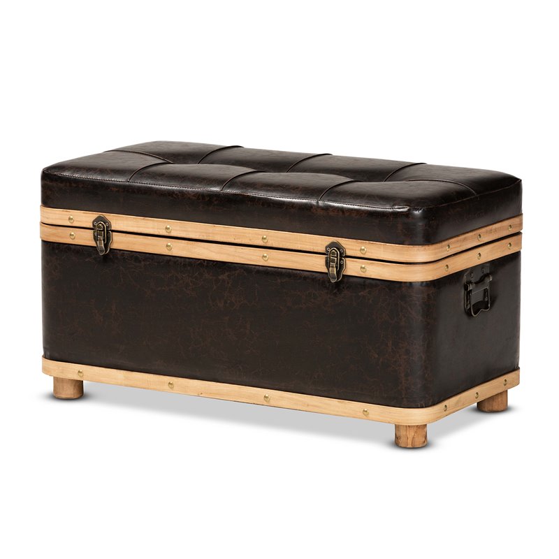 Bowery Hill Dark Brown and Oak Brown Finished Wood Storage Ottoman